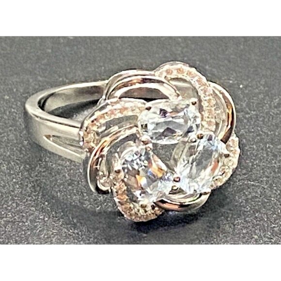 GSK Jewelry - March Birthstone Aquamarine Ring Sz 8 Gem Stone King GSK Sterling Silver Lab